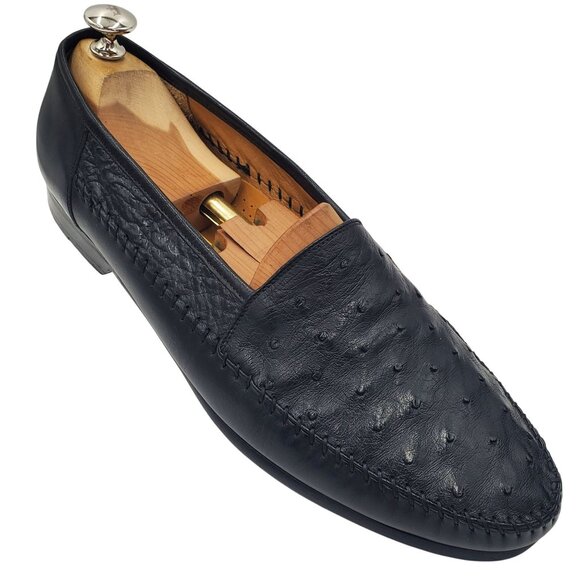 Mezlan Andre Men's size 11 Black Genuine Ostrich Leather Loafer Dress Shoes